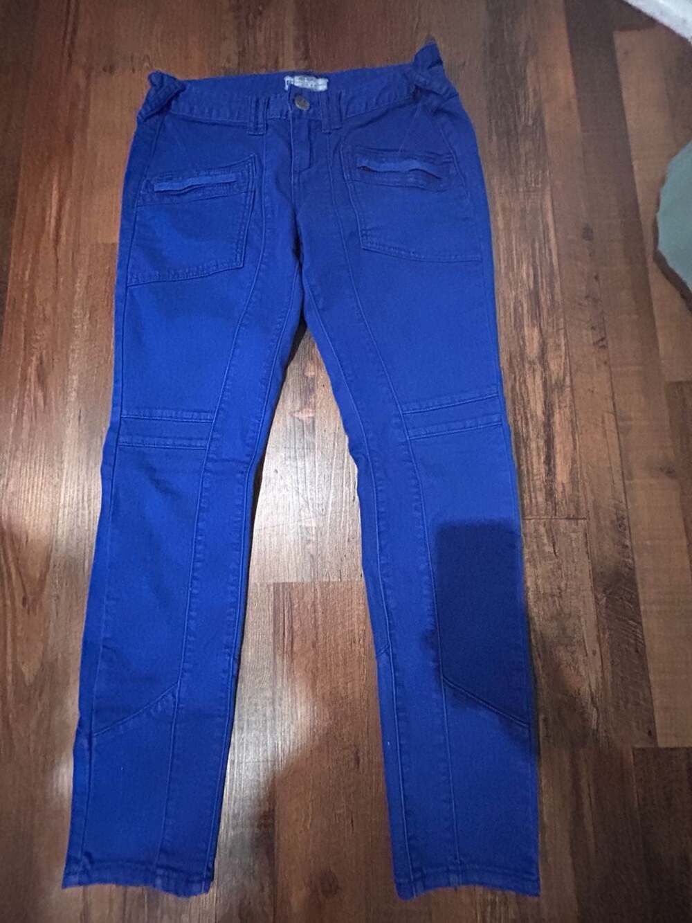 Free People Royal Blue Skinny Moto Denim Jeans with Zipper Pockets Size 29